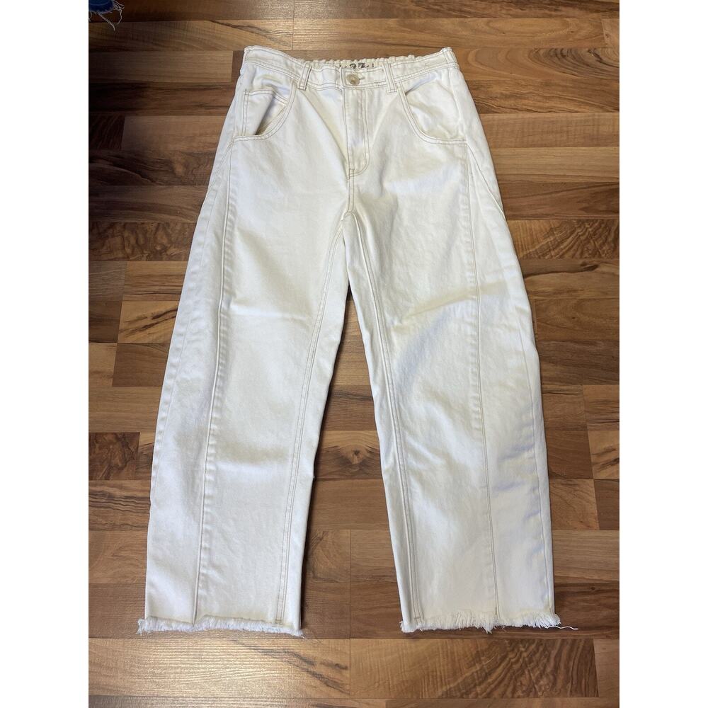 We The Free Jeans Womens 27 CRVY Slim Cropped Ankle Fray Raw Hem Ivory (=)